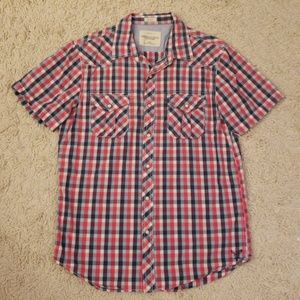AE Men's Short Sleeve Blue/Red/White Button Down